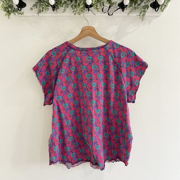 Natural Life Real And Pink Floral Ruffled Boho Short Sleeve Shirt Size XXL - Picture 2 of 4